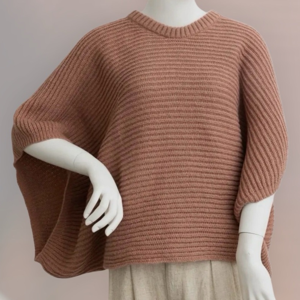 Poncho Pink Mauve Crew Neck Sweater NWT  One Size Fits all